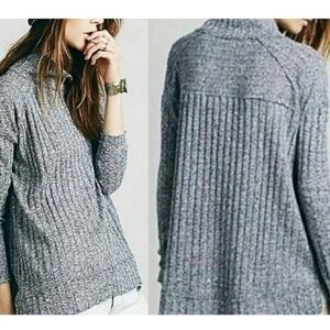 Free People Marled Blue Turtleneck Soft Raw Seam Longsleeve Sweater Med…